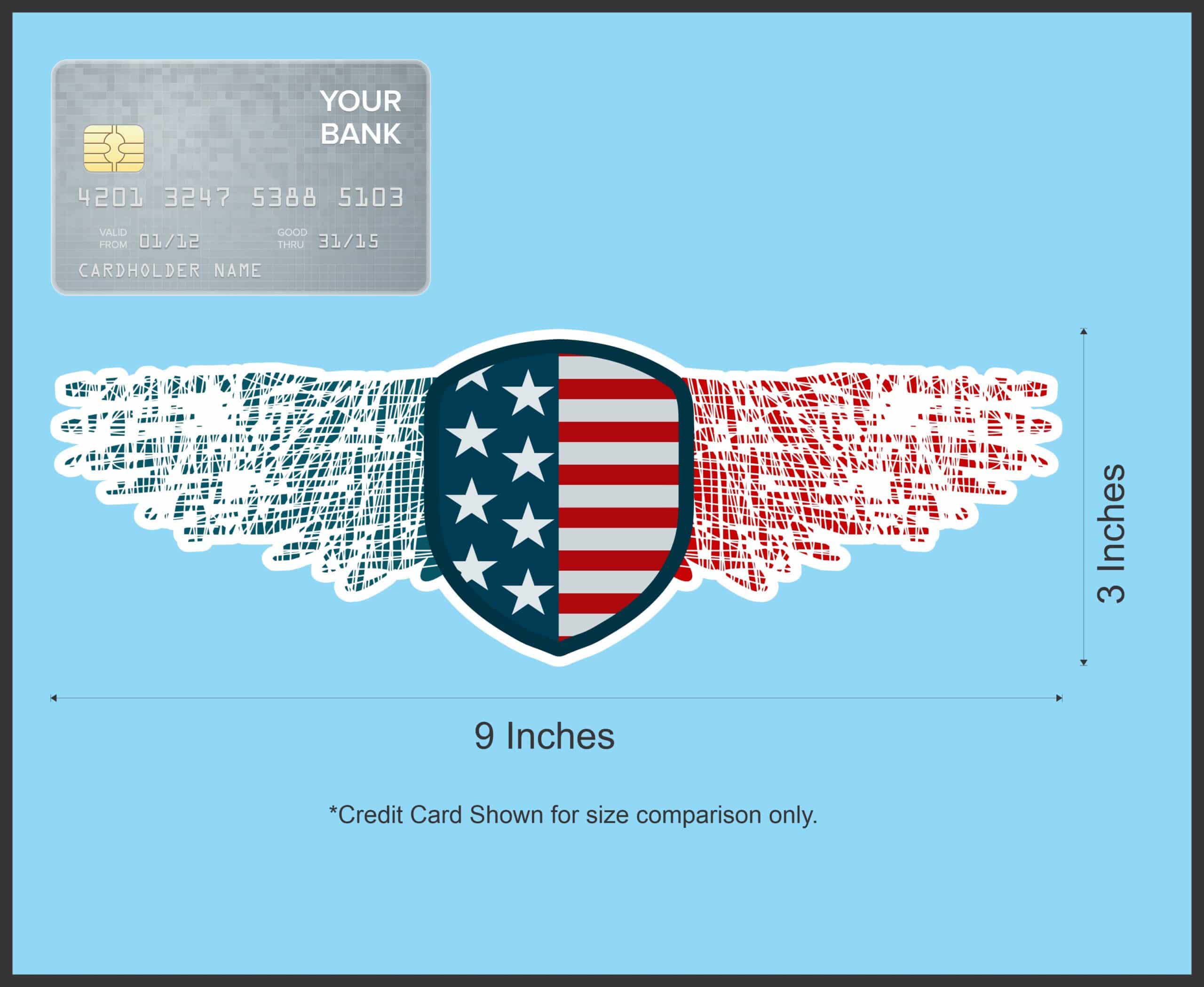 9in x 3in Winged American Flag Shield Sticker Vinyl Patriotic Ca