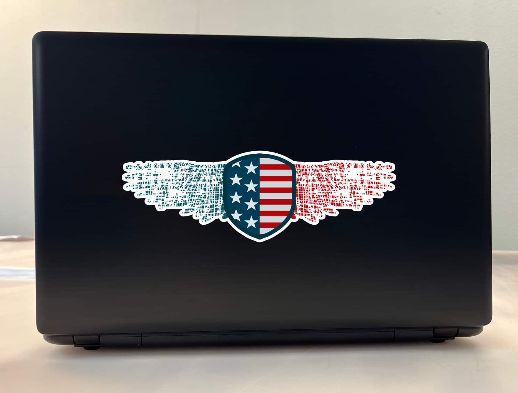 9in x 3in Winged American Flag Shield Sticker Vinyl Patriotic Ca