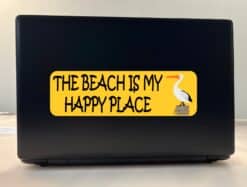 10in x 3in Pelican The Beach Is My Happy Place Bumper Sticker Vinyl Decal