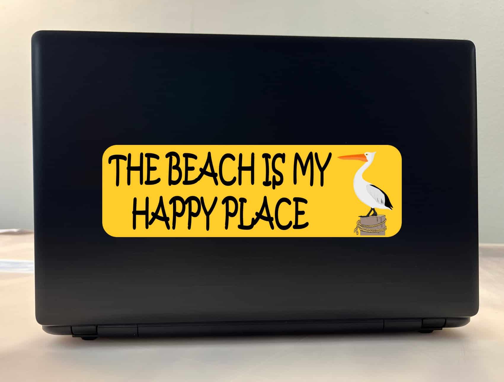 10in x 3in Pelican The Beach Is My Happy Place Bumper Sticker Vinyl Decal