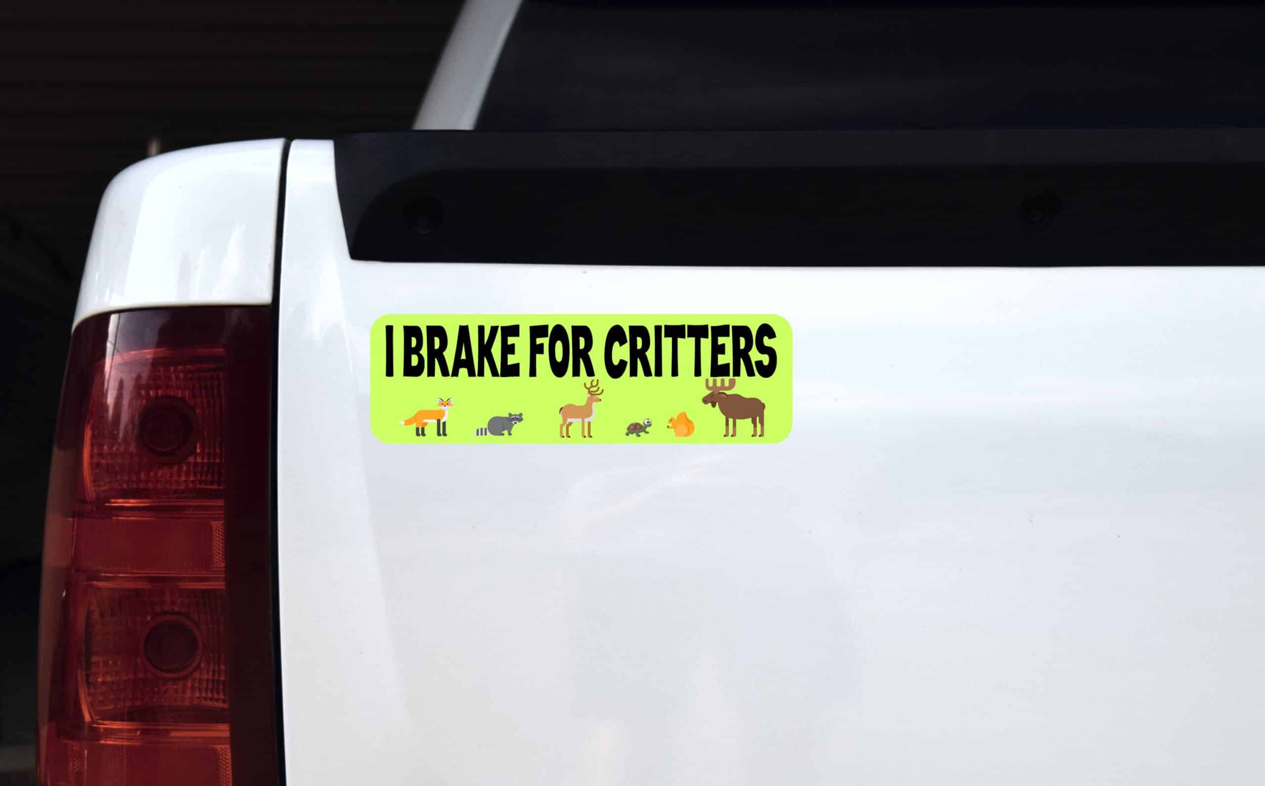 10inx3in I Brake For Critters Bumper Sticker Wildlife Animal Car Stickers