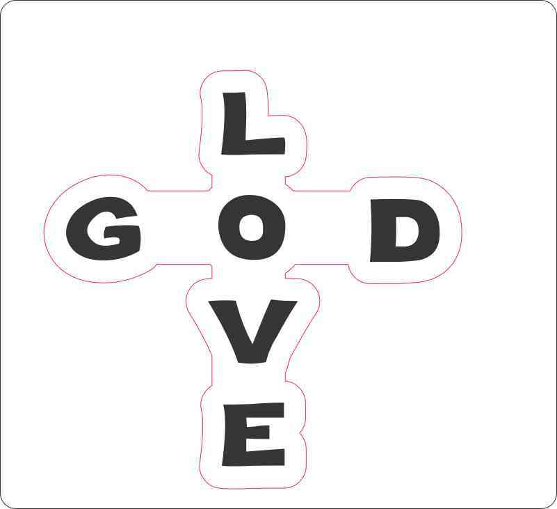 4in x 4in Black and White God Love Cross Sticker Vinyl Christian Car Decal