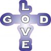 Blue Fade God Love Cross Sticker