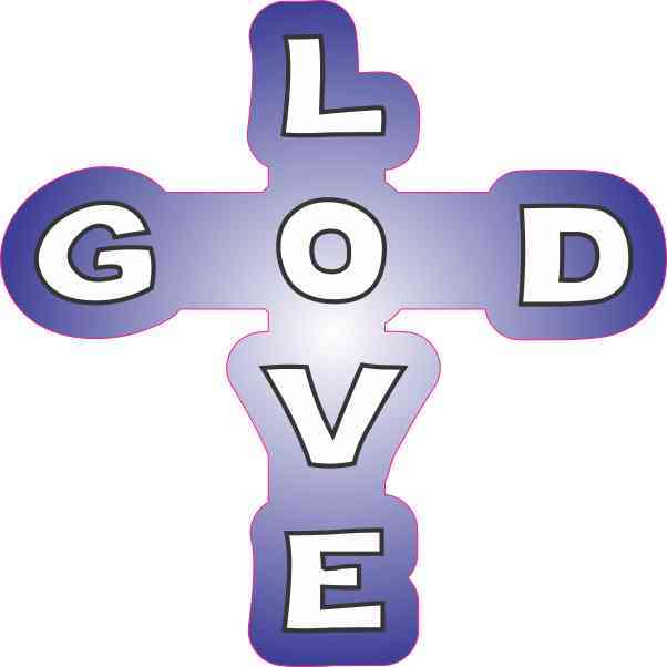 Blue Fade God Love Cross Sticker