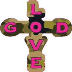Camo God Love Cross Sticker