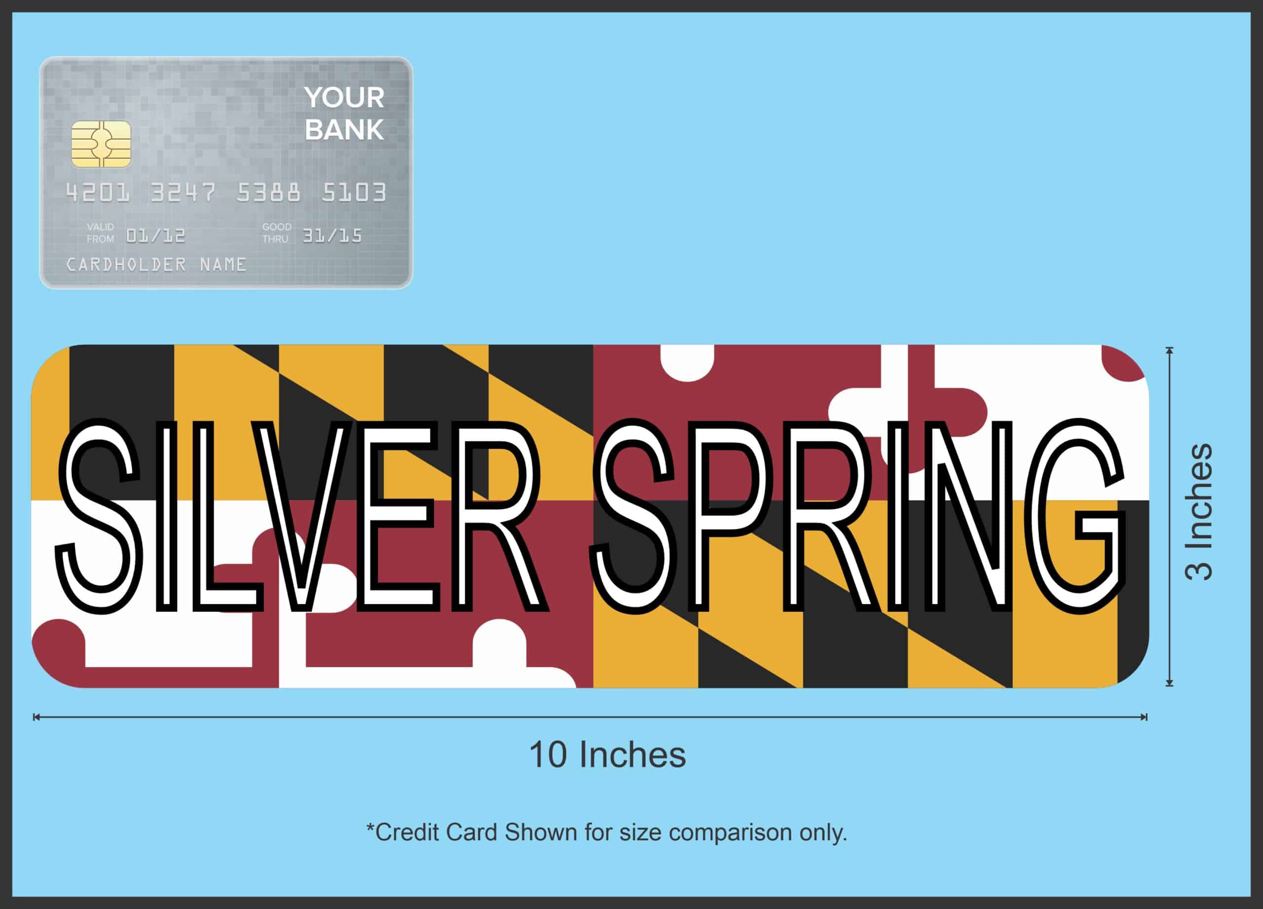 10in x 3in Silver Spring Maryland Bumper Sticker Vinyl State Flag Stickers