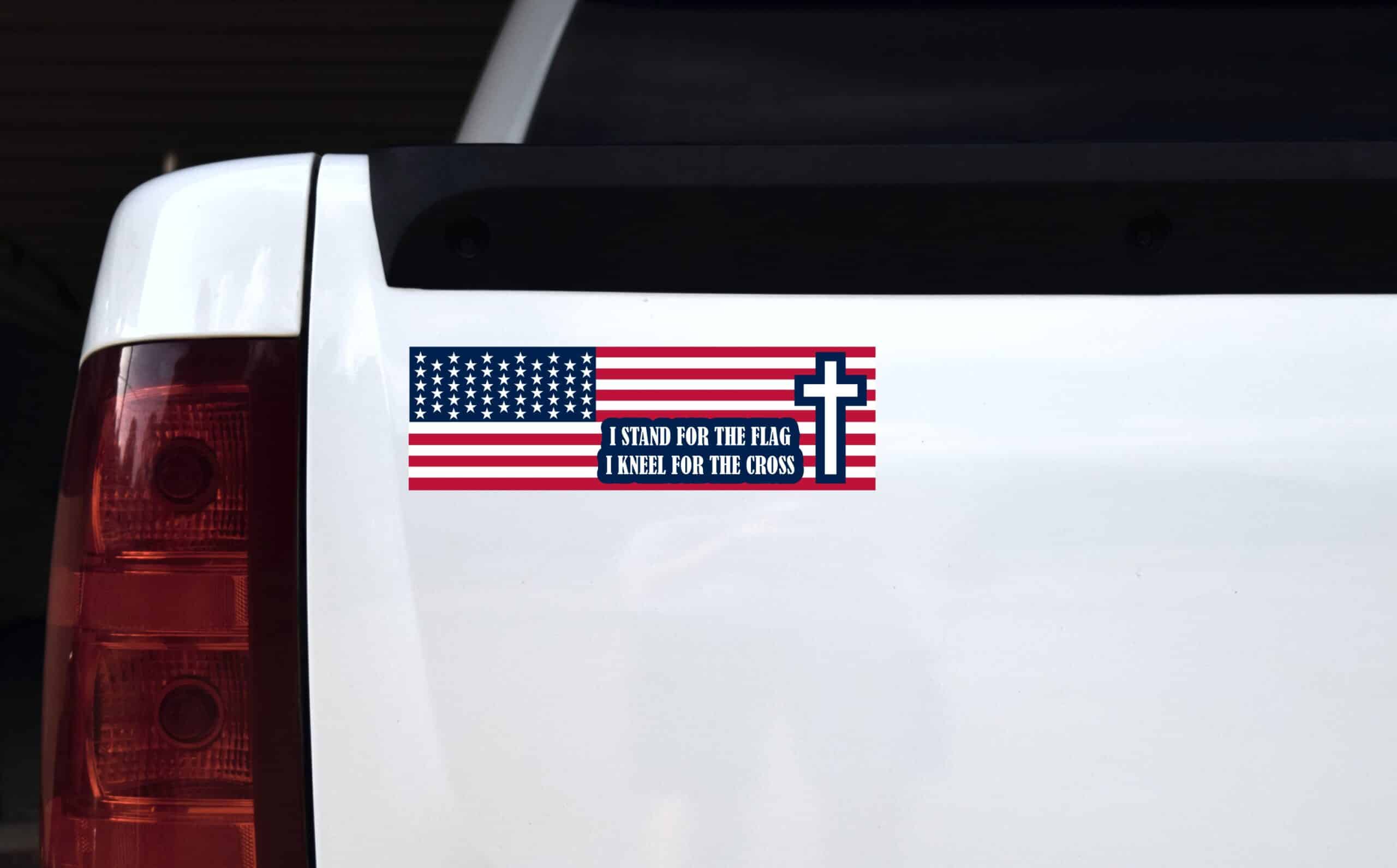 10in x 3in I Stand for the Flag I Kneel for the Cross Sticker
