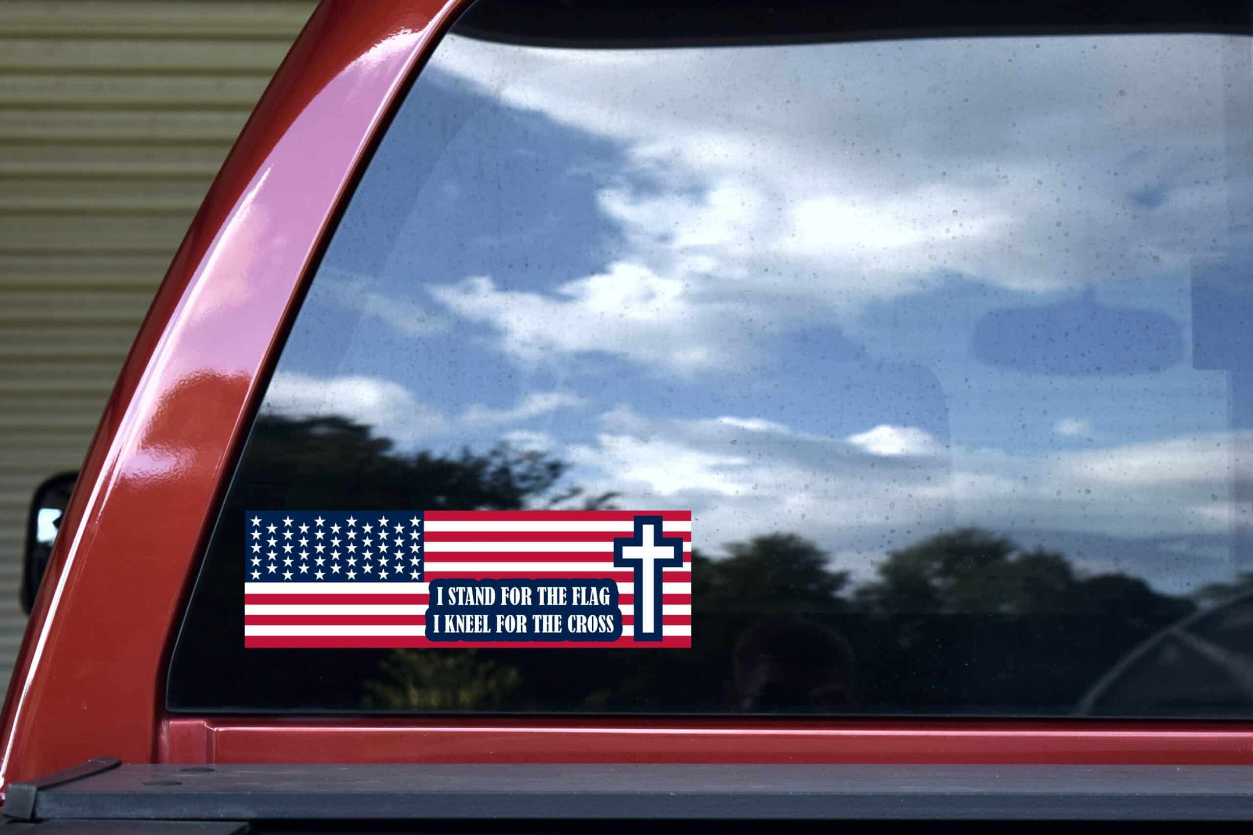 10in x 3in I Stand for the Flag I Kneel for the Cross Sticker
