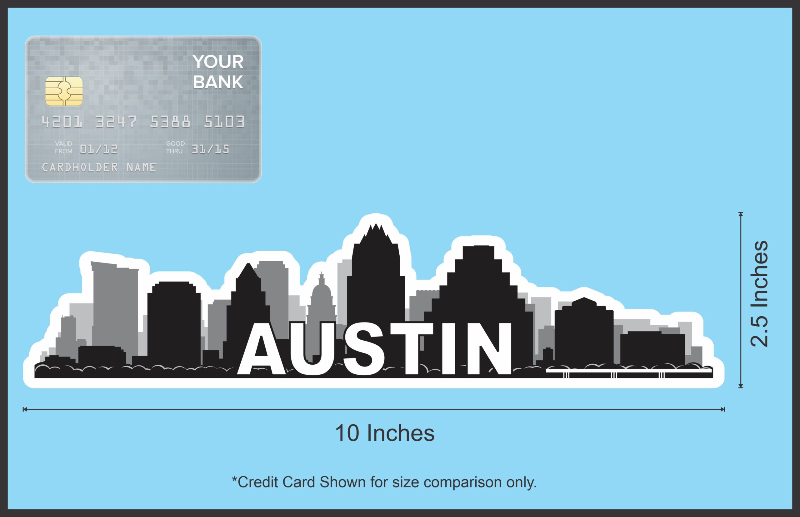 10in x 2.5in Austin Skyline Sticker Vinyl Car Truck Window Bumper Stickers
