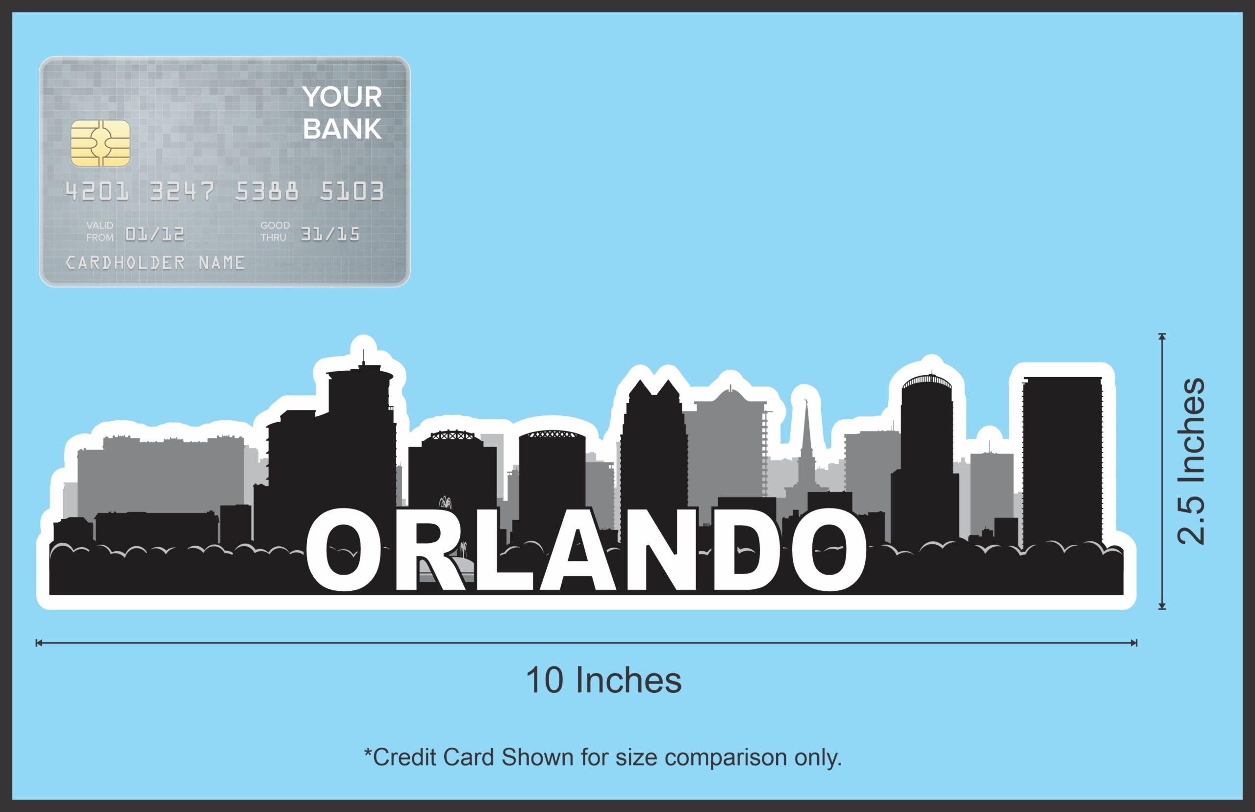 10inx2.5in Orlando Skyline Sticker Vinyl Travel Car Window Bumper Stickers