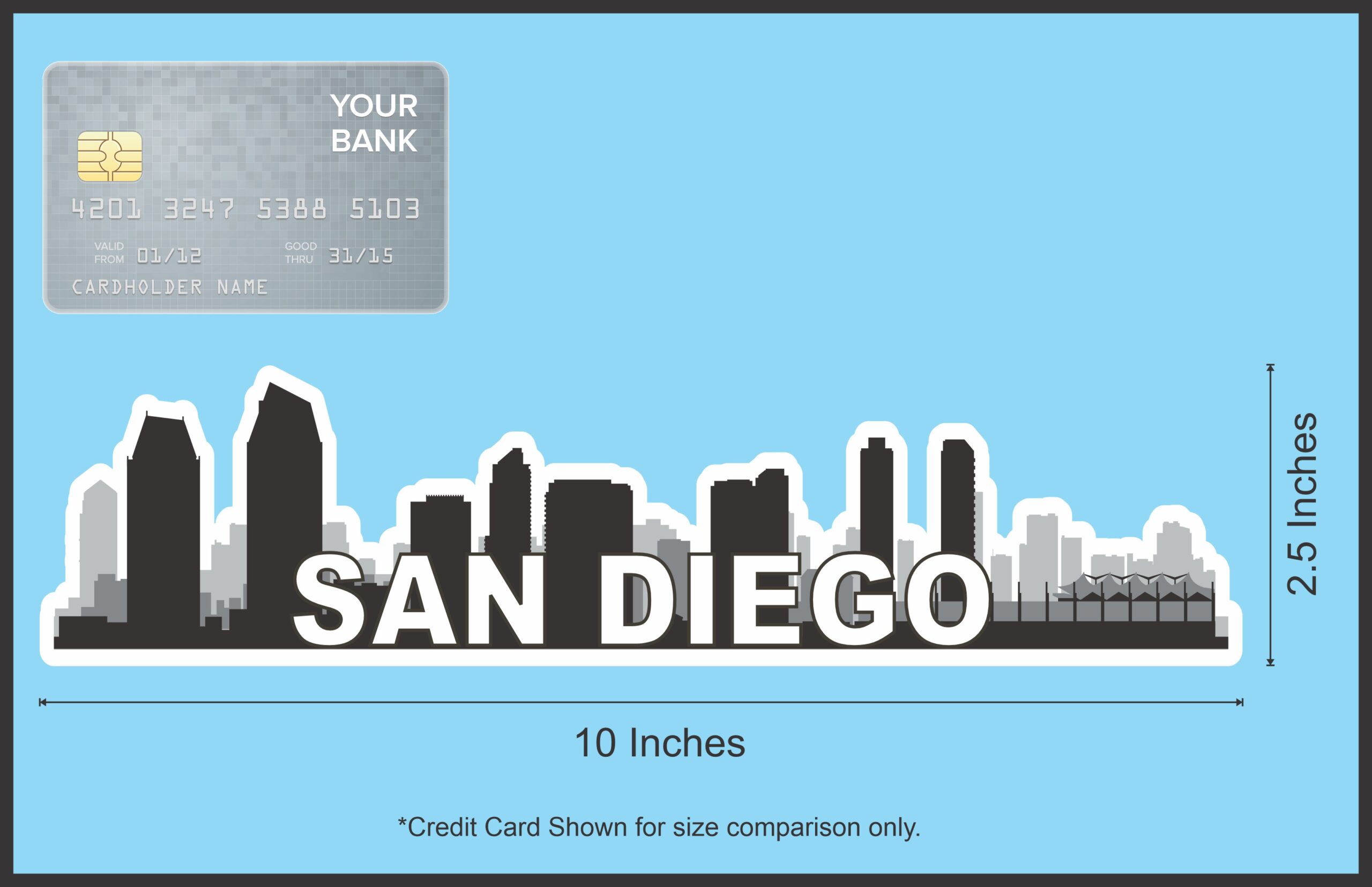 10in x 2.5in San Diego Skyline Sticker Vinyl Car Window Bumper Stickers