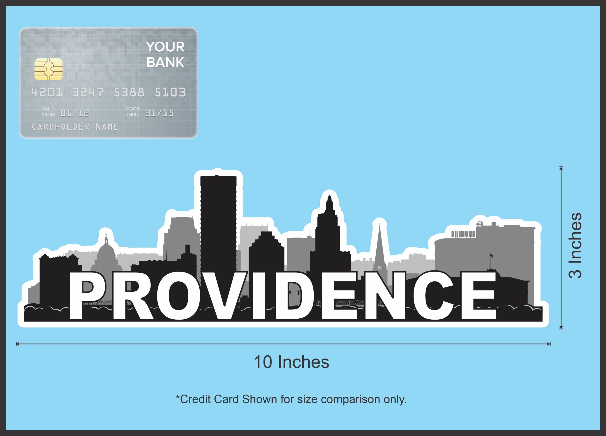 10 x 3 Providence Skyline Sticker Vinyl Car Window Travel Bumper Stickers