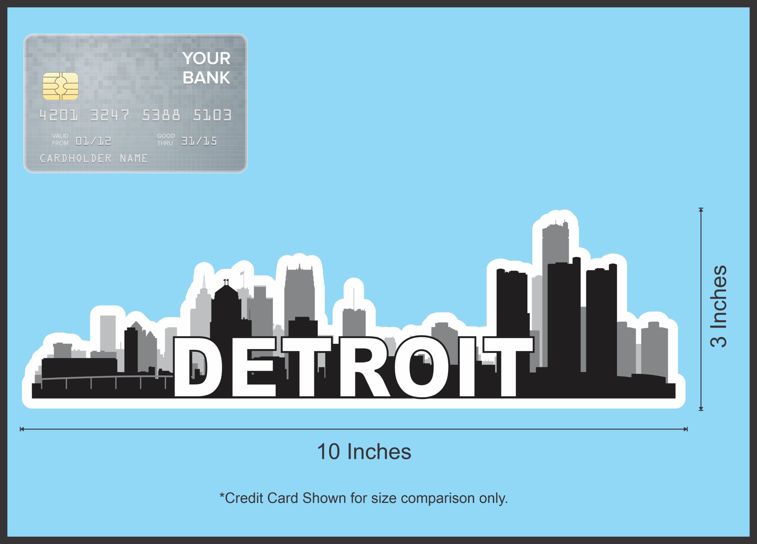 10in x 3in Detroit Skyline Sticker Vinyl Car Window Travel Bumpe