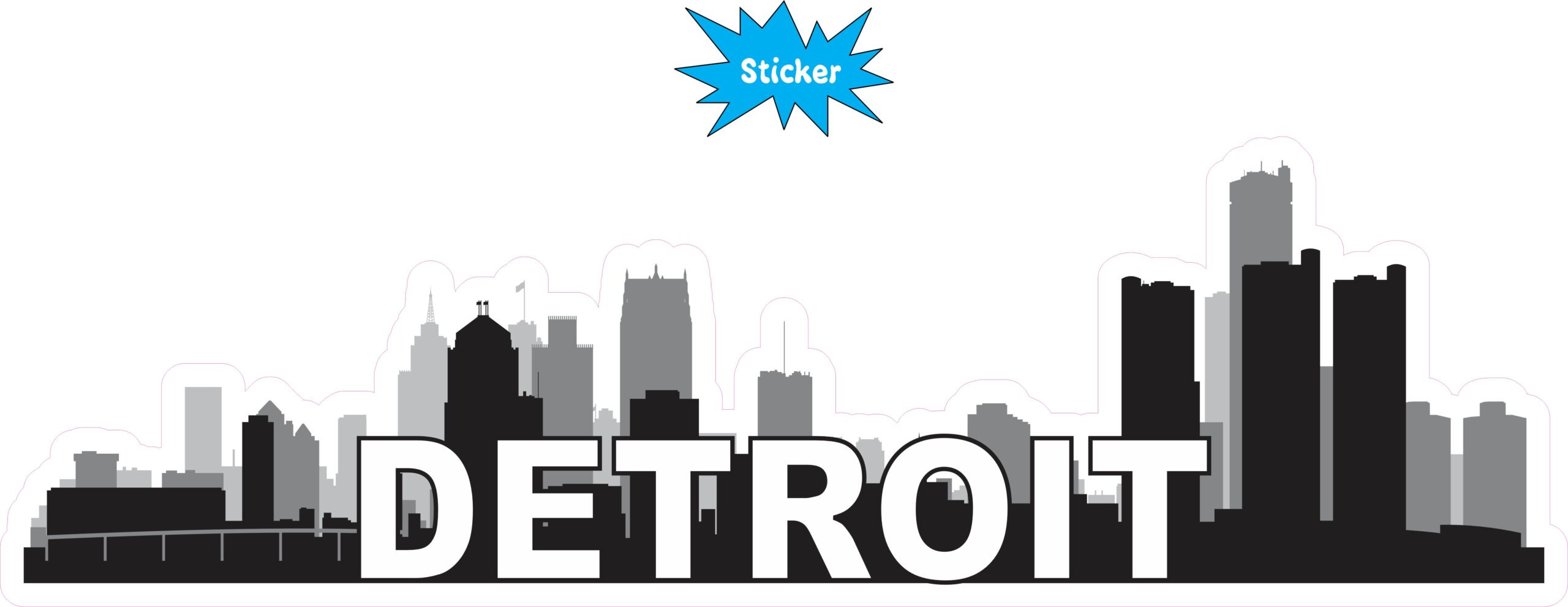 10in x 3in Detroit Skyline Sticker Vinyl Car Window Travel Bumpe