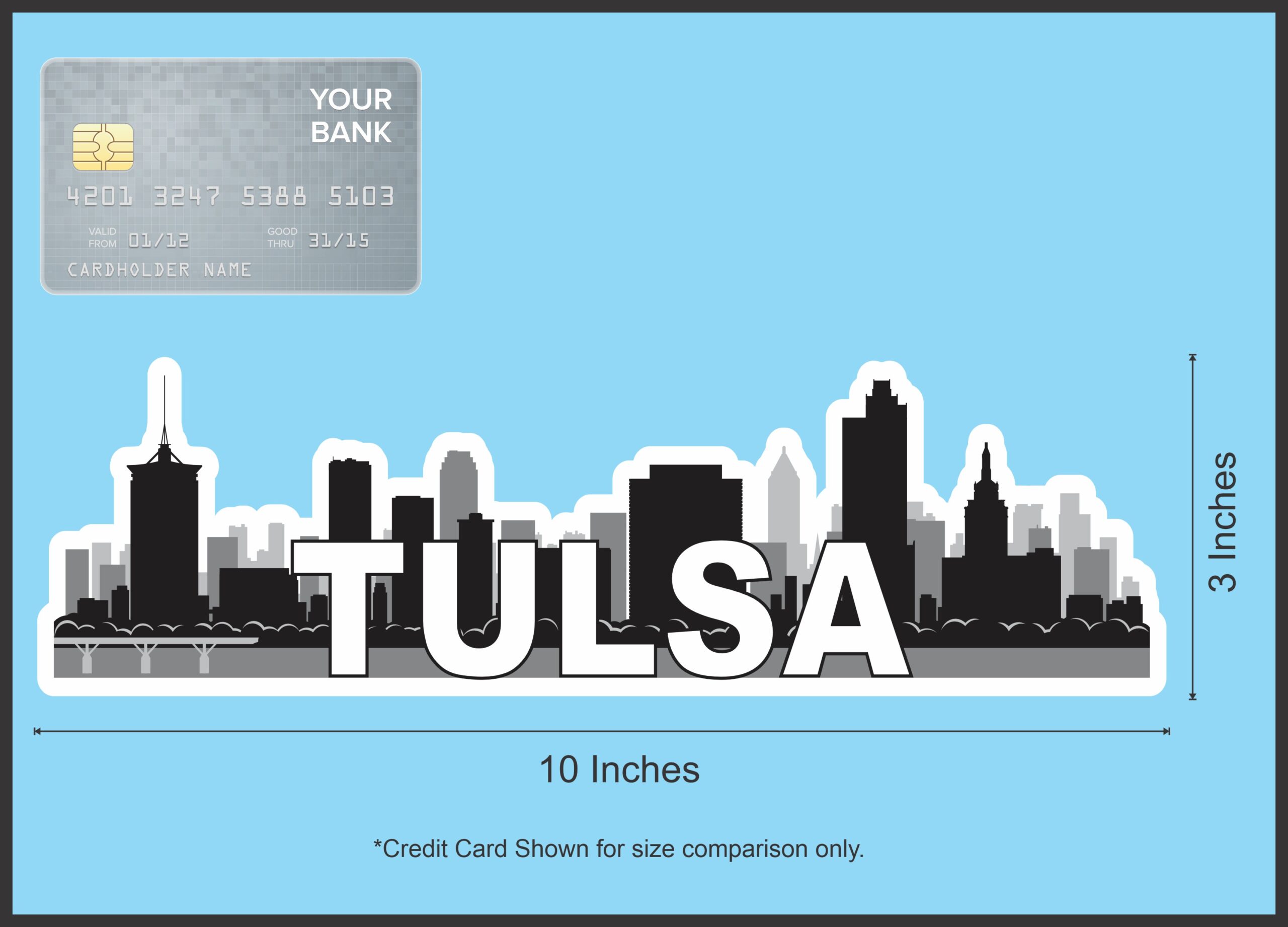 10in x 3in Tulsa Skyline Sticker Vinyl Car Window Travel Bumper Stickers