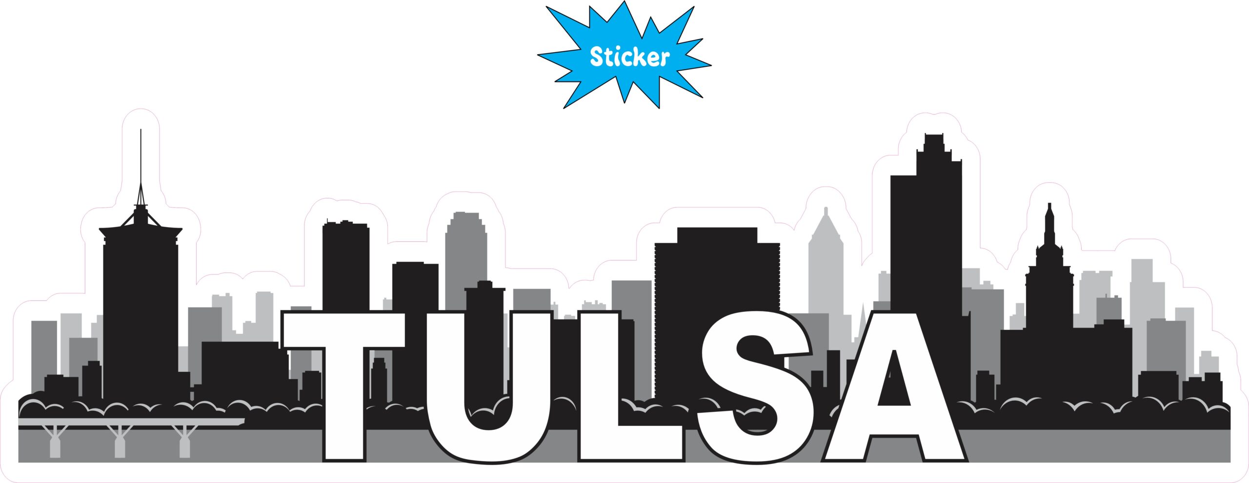10in x 3in Tulsa Skyline Sticker Vinyl Car Window Travel Bumper Stickers