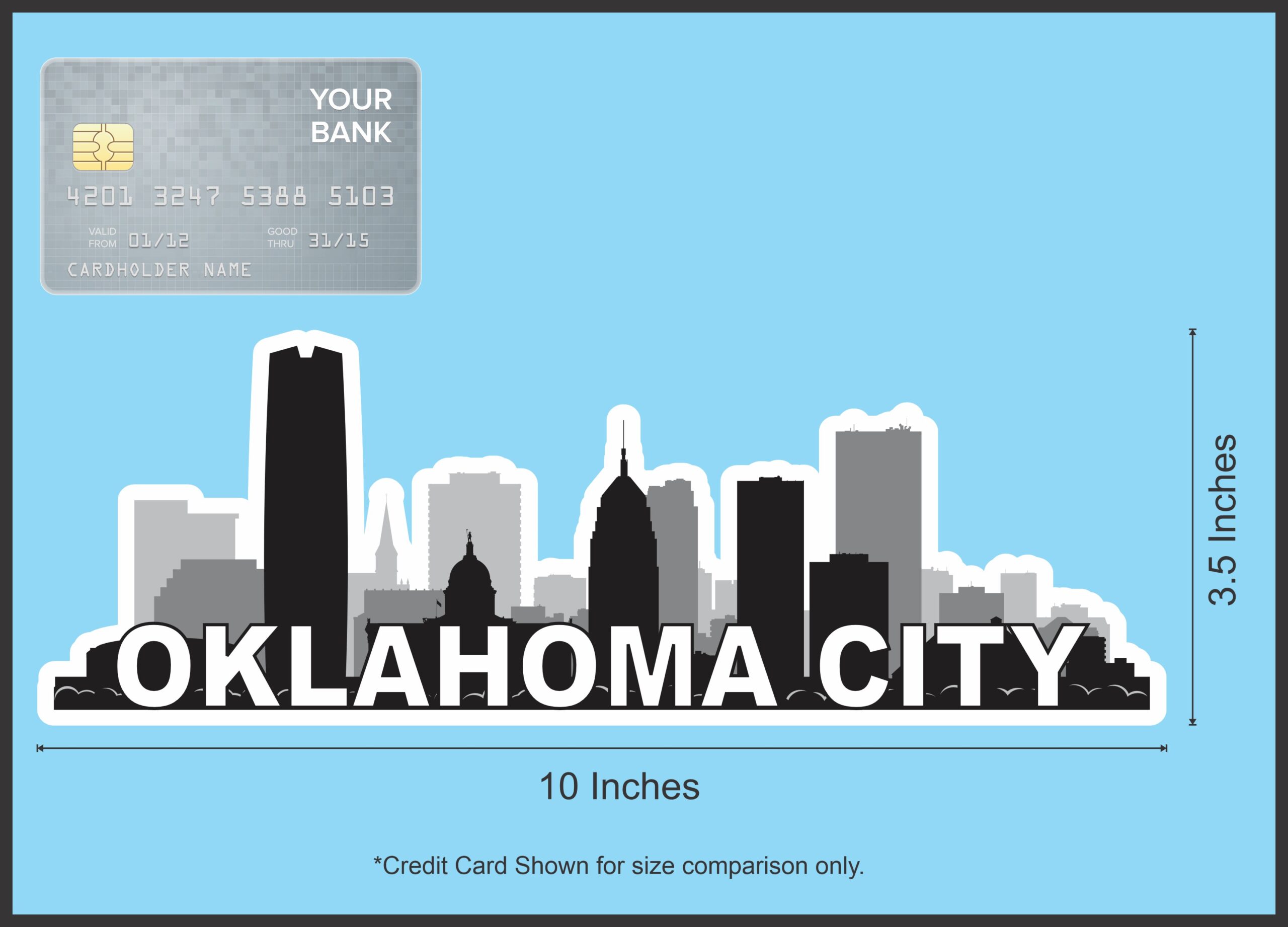 10inx3.5in Oklahoma City Skyline Sticker Vinyl Car Window Bumper Stickers