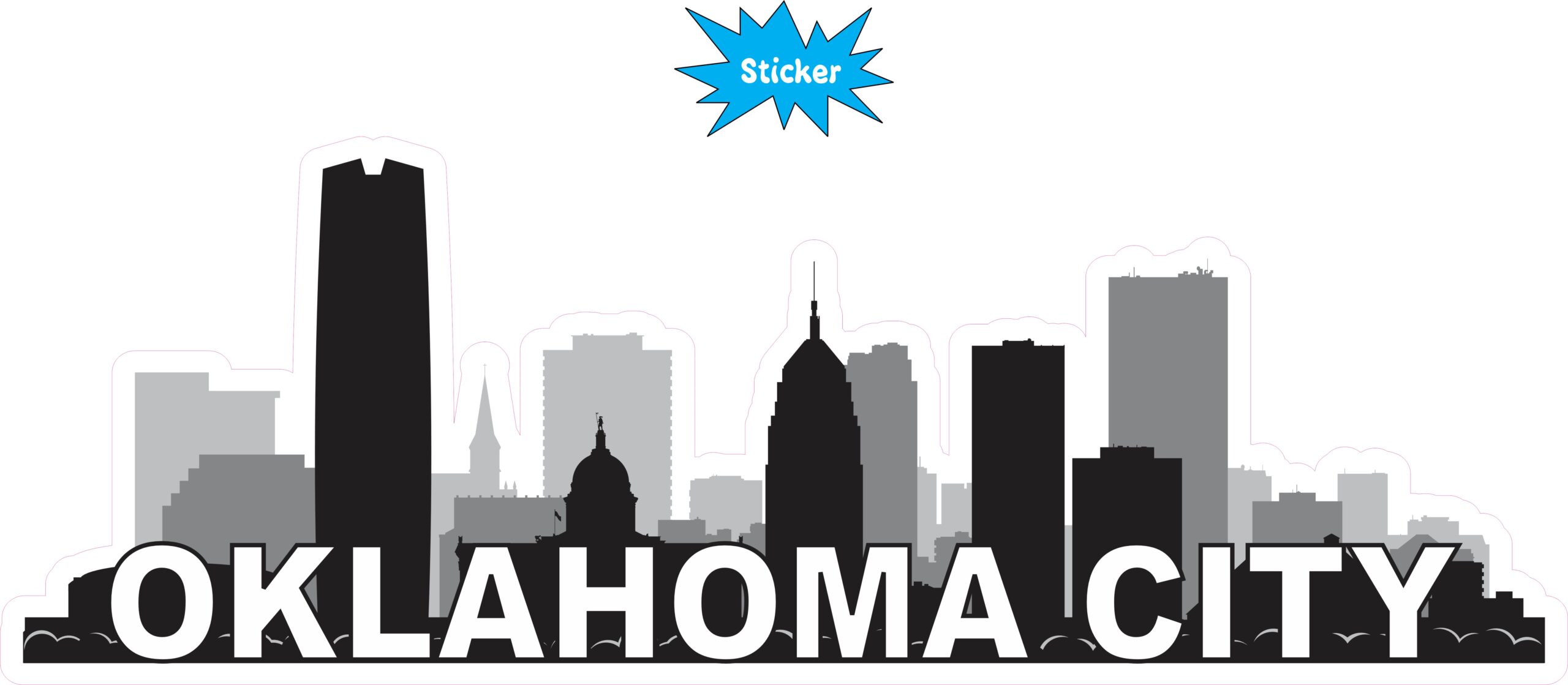 10inx3.5in Oklahoma City Skyline Sticker Vinyl Car Window Bumper Stickers
