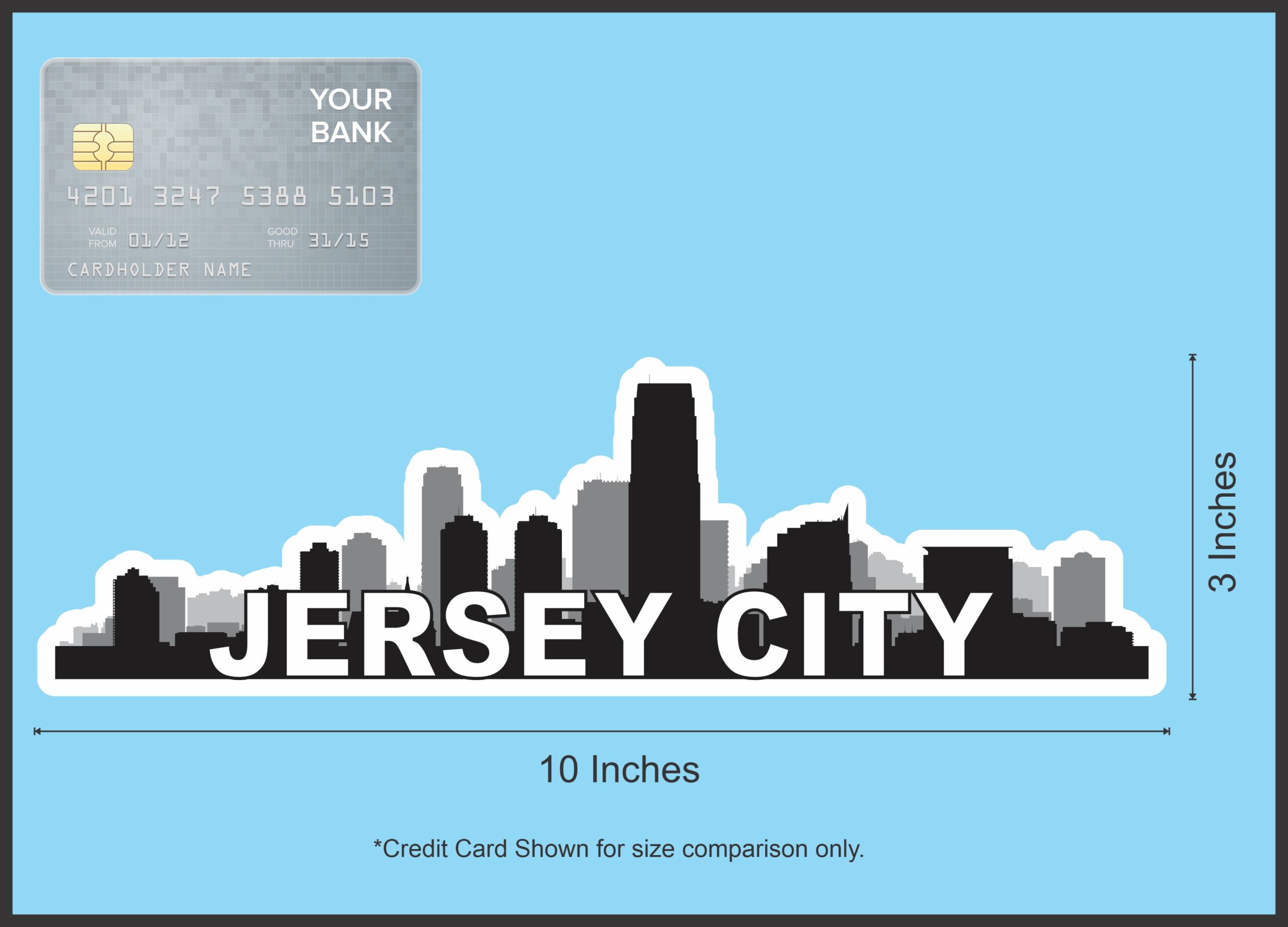 10in x 3in Jersey City Skyline Sticker Vinyl Car Window Bumper Stickers