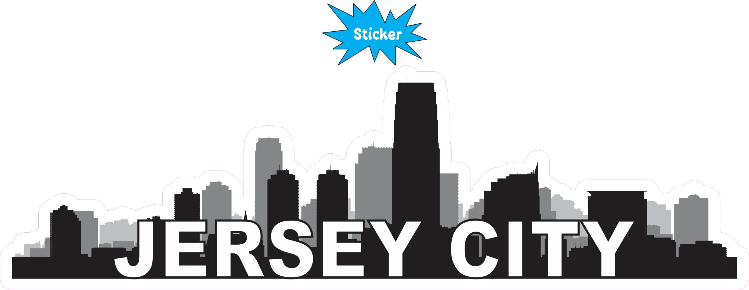 10in x 3in Jersey City Skyline Sticker Vinyl Car Window Bumper Stickers