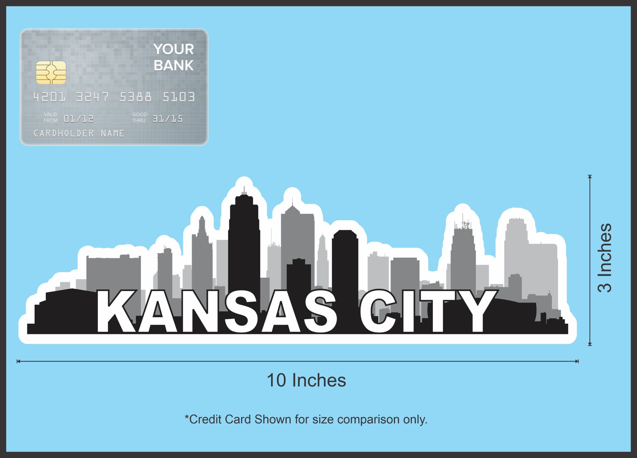 10 x 3 Kansas City Skyline Sticker Vinyl Travel Car Window Bumper Stickers*/