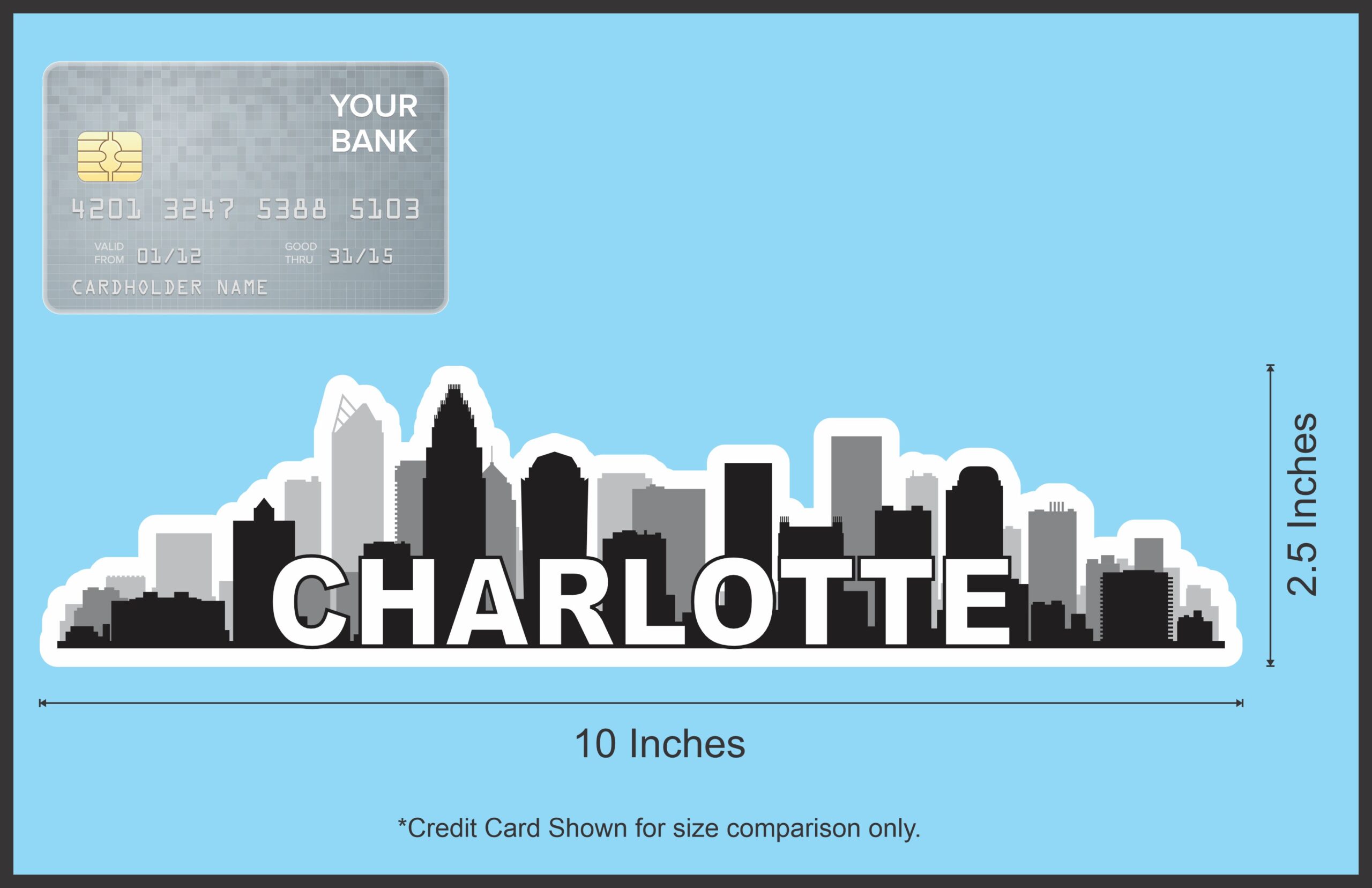 10in x 2.5in Charlotte Skyline Sticker