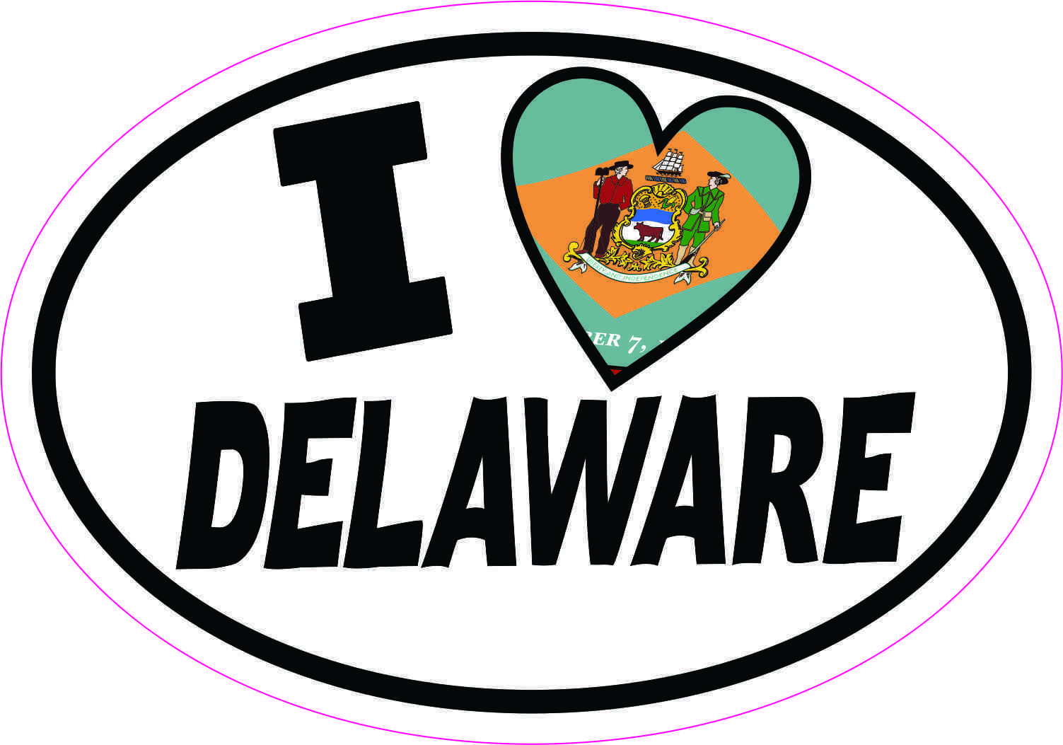 5x3.5 Oval I Love Delaware Sticker Luggage Car Window Bumper Cup Tumbler Flag