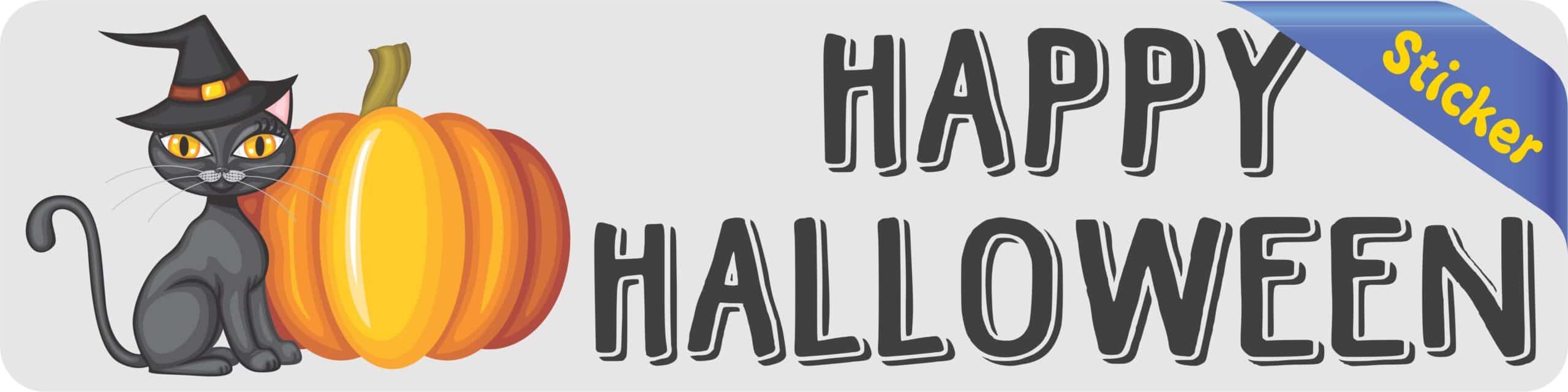 8in x 2in Black Cat Happy Halloween Sticker