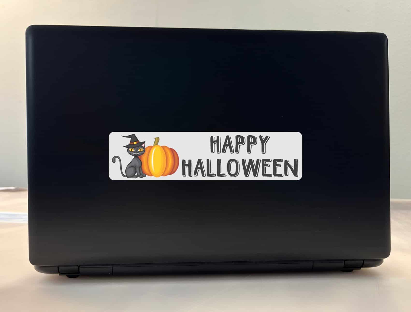 8in x 2in Black Cat Happy Halloween Sticker