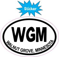 Alternative view of 3in x 2in Oval WGM Walnut Grove Minnesota Sticker