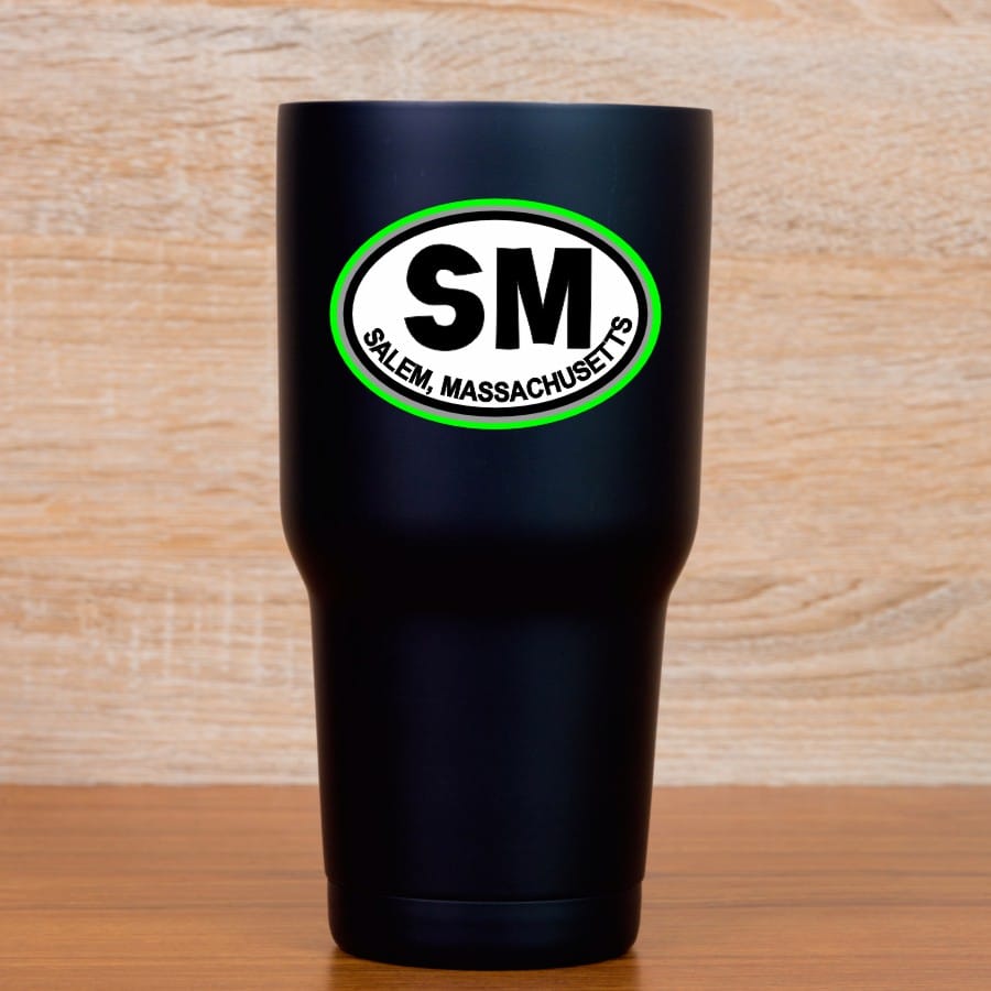3in x 2in Green Oval SM Salem Massachusetts Sticker - Image 5
