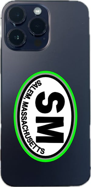 3in x 2in Green Oval SM Salem Massachusetts Sticker - Image 6
