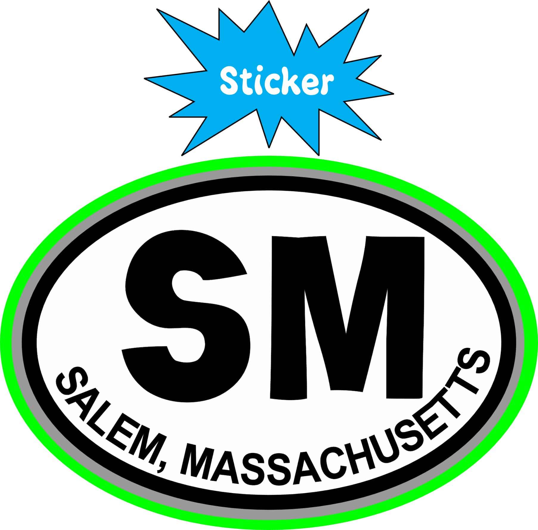 3in x 2in Green Oval SM Salem Massachusetts Sticker - Image 2