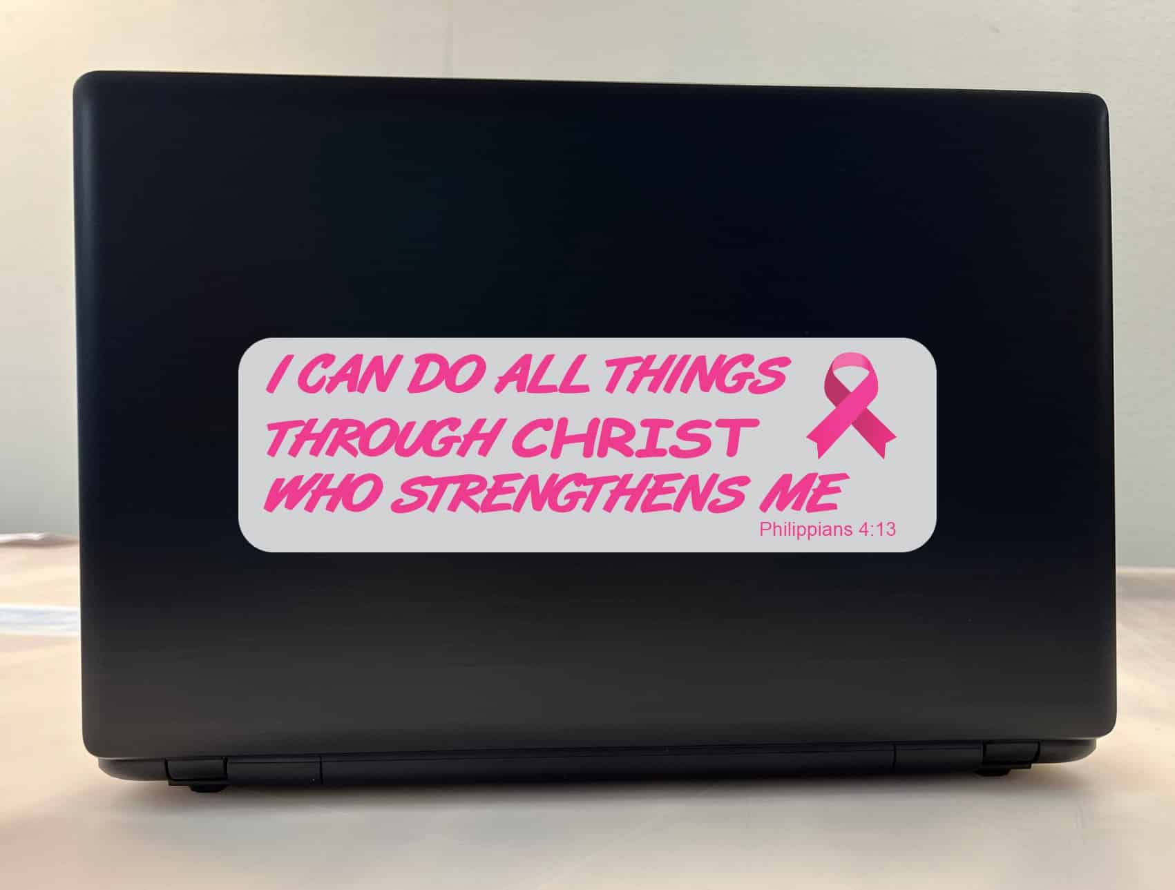 10in x 3in Philippians 4:13 Breast Cancer Bumper Sticker