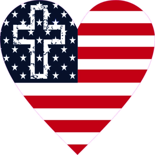 Cross American Flag Heart Sticker