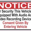 Notice Vehicle Is Equipped With Audio And Video Recording Devices Magnet