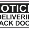 Oblong Notice All Deliveries to Back Door Sticker