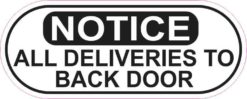 Oblong Notice All Deliveries to Back Door Sticker