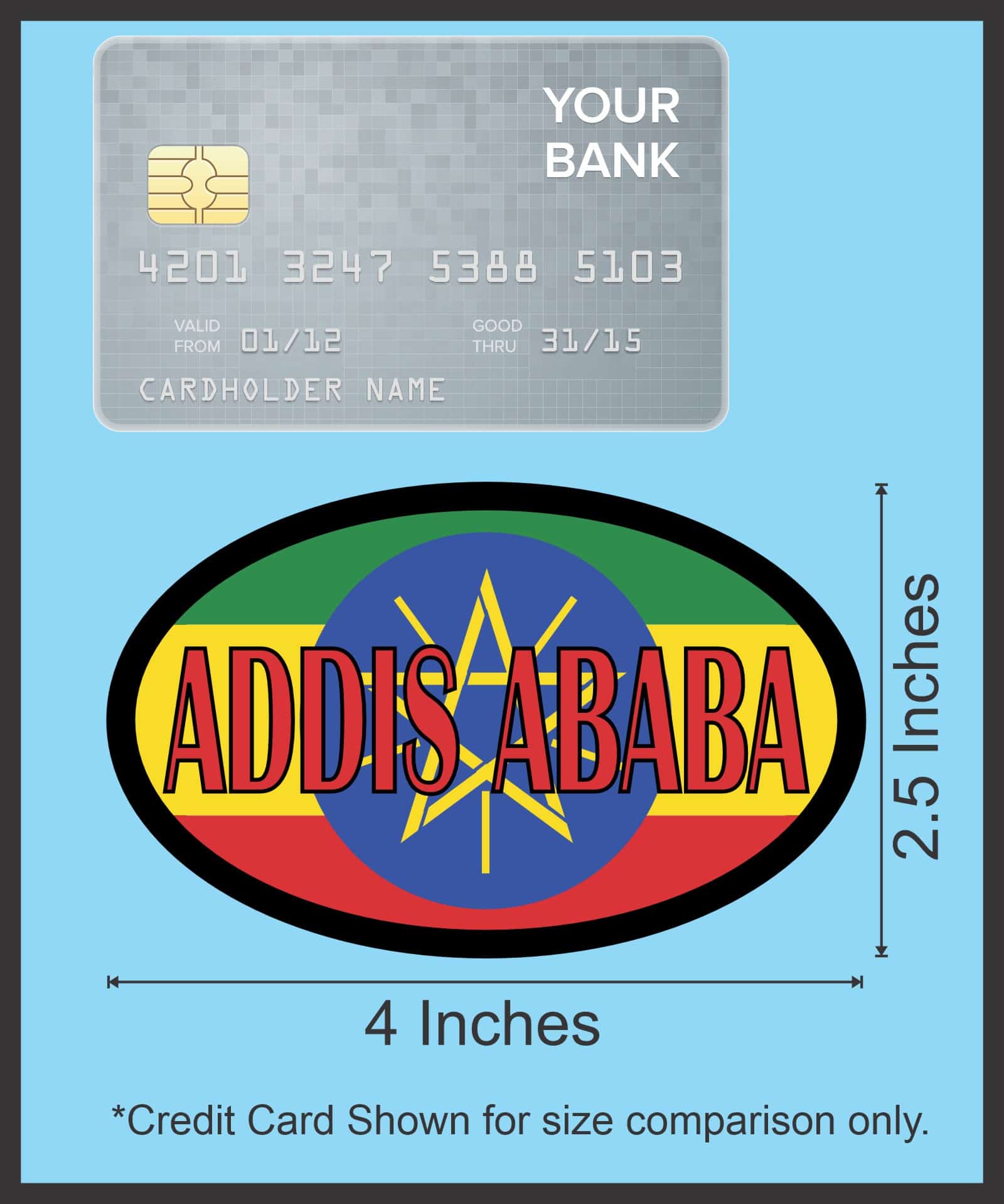 4in x 2.5in Oval Ethiopian Flag Addis Ababa Sticker - Image 7