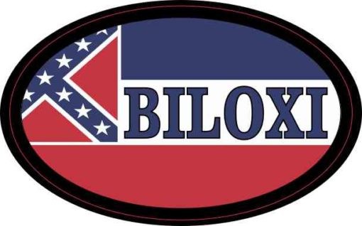 Oval Mississippi Flag Biloxi Sticker