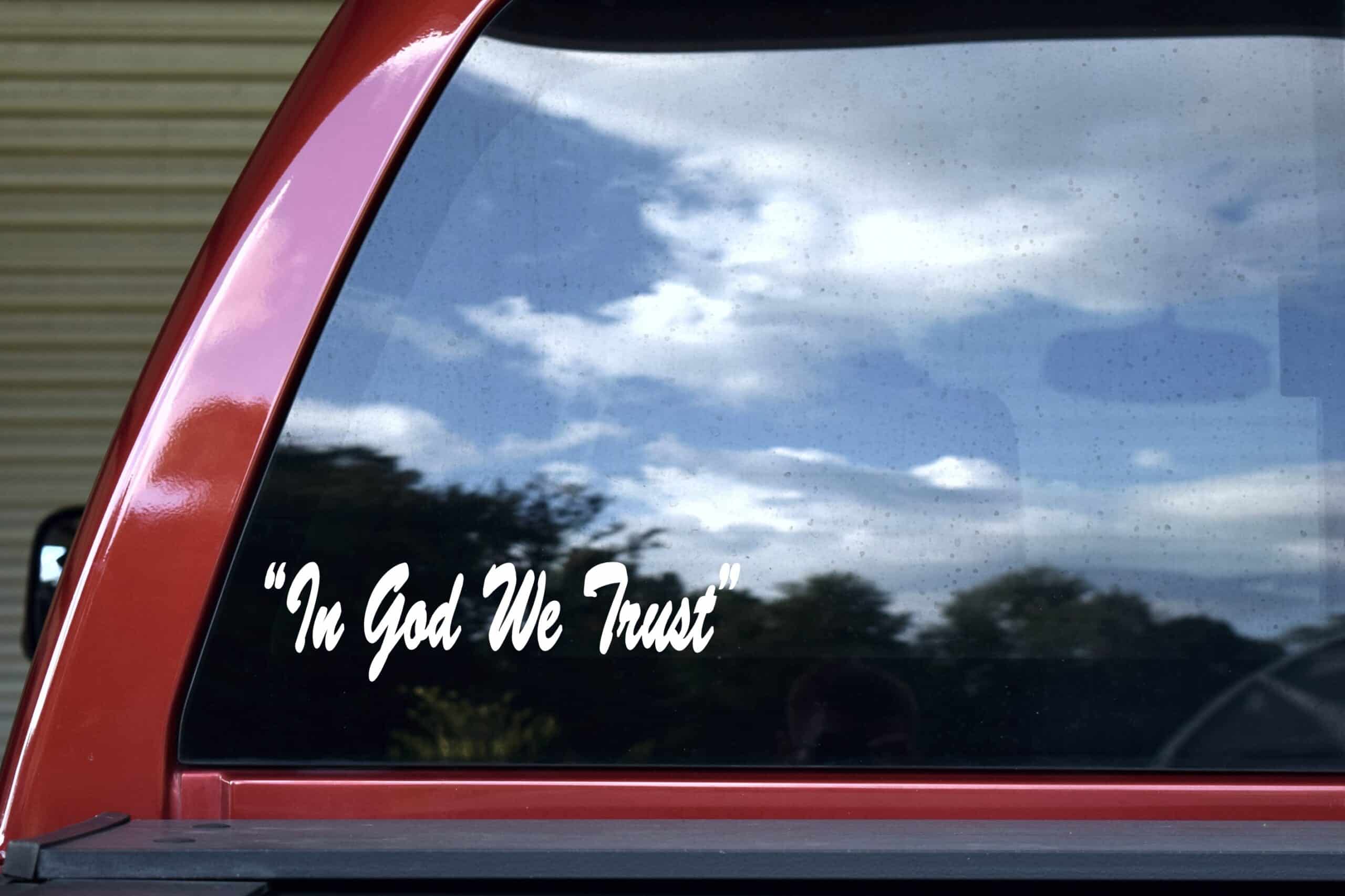 10in x 2.5in White Die Cut In God We Trust Sticker