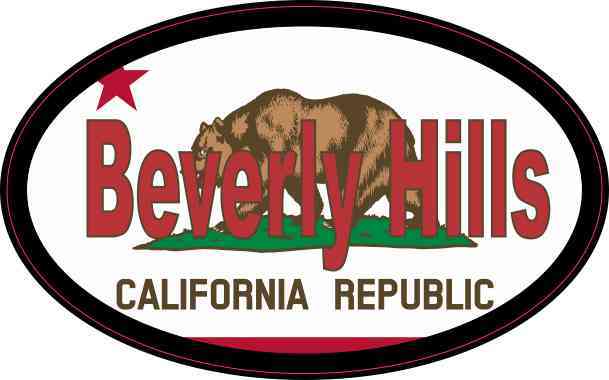 Oval Californian Flag Beverly Hills Sticker