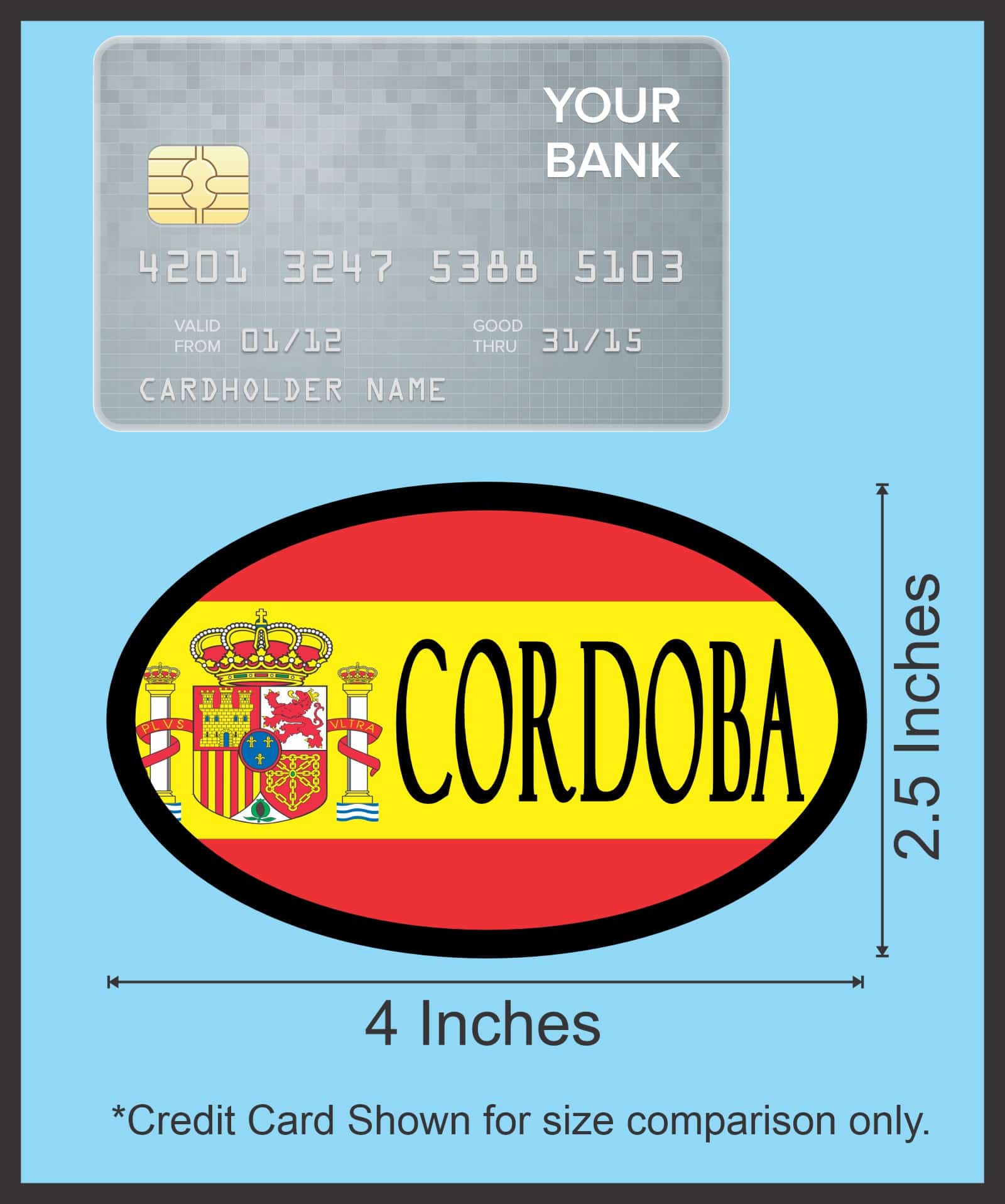 4in x 2.5in Oval Spanish Flag Cordoba Sticker - Image 7