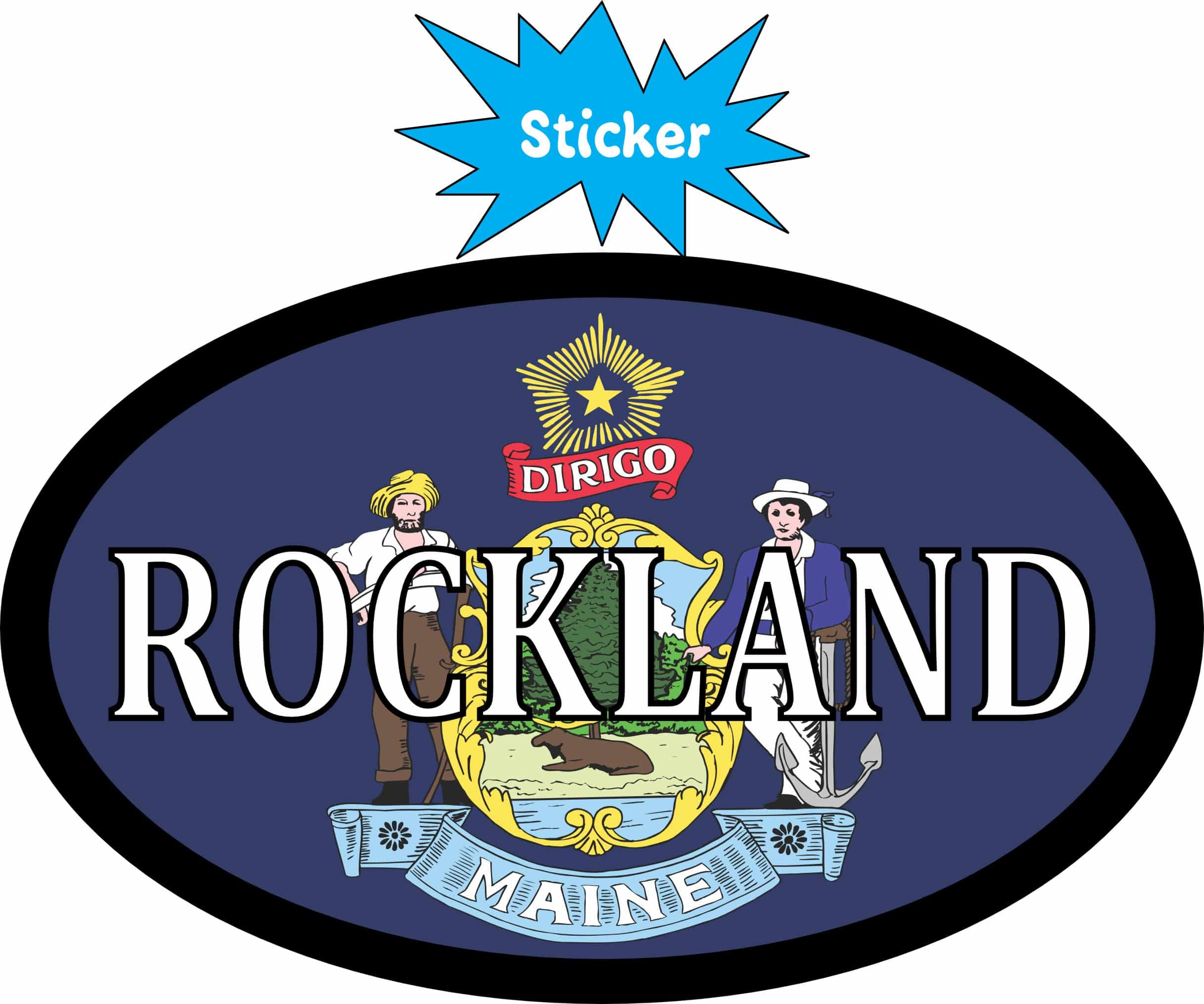 4in x 2.5in Oval Maine Flag Rockland Sticker - Image 2