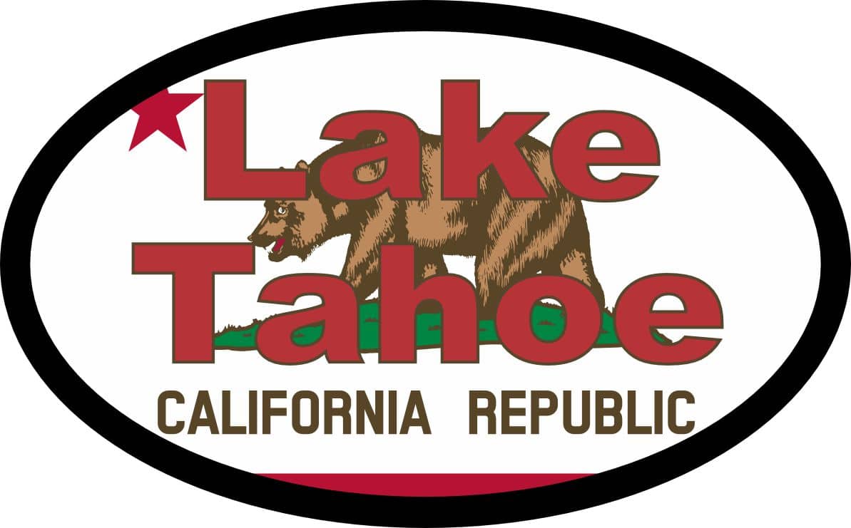 4in x 2.5in Oval Californian Flag Lake Tahoe Sticker