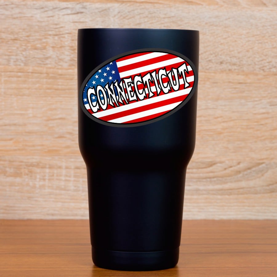 4in x 2.5in Oval American Flag Connecticut Sticker - Image 5