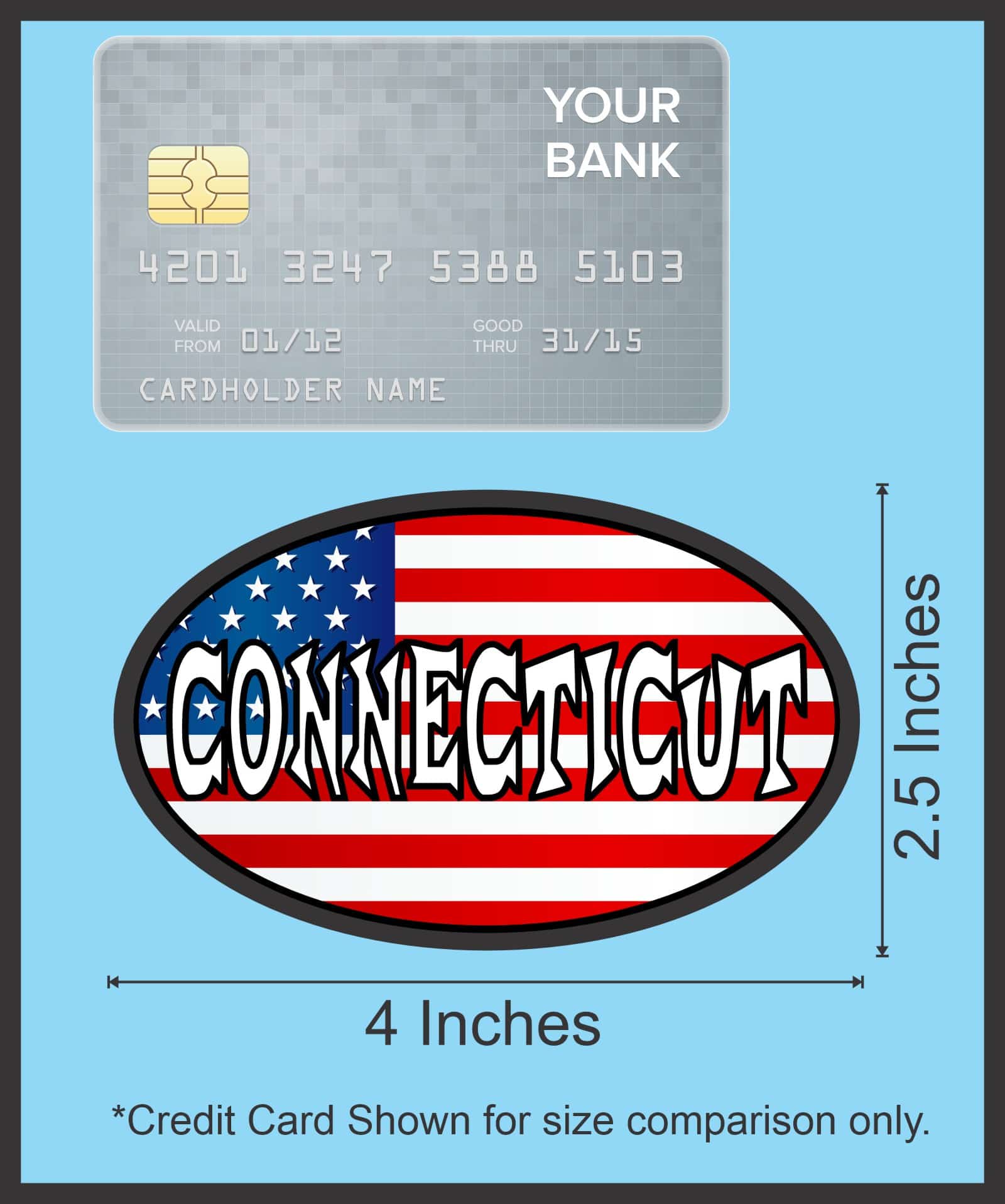 4in x 2.5in Oval American Flag Connecticut Sticker - Image 8