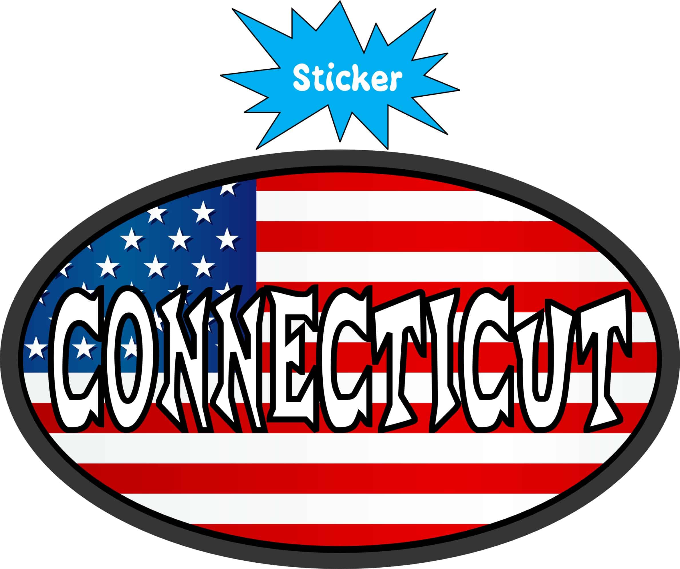 4in x 2.5in Oval American Flag Connecticut Sticker - Image 2