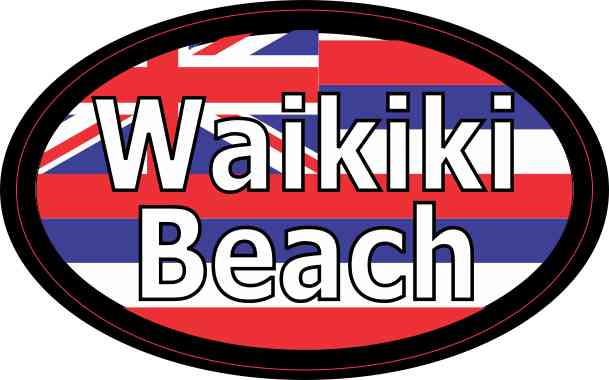 Oval Hawaii Flag Waikiki Beach Sticker