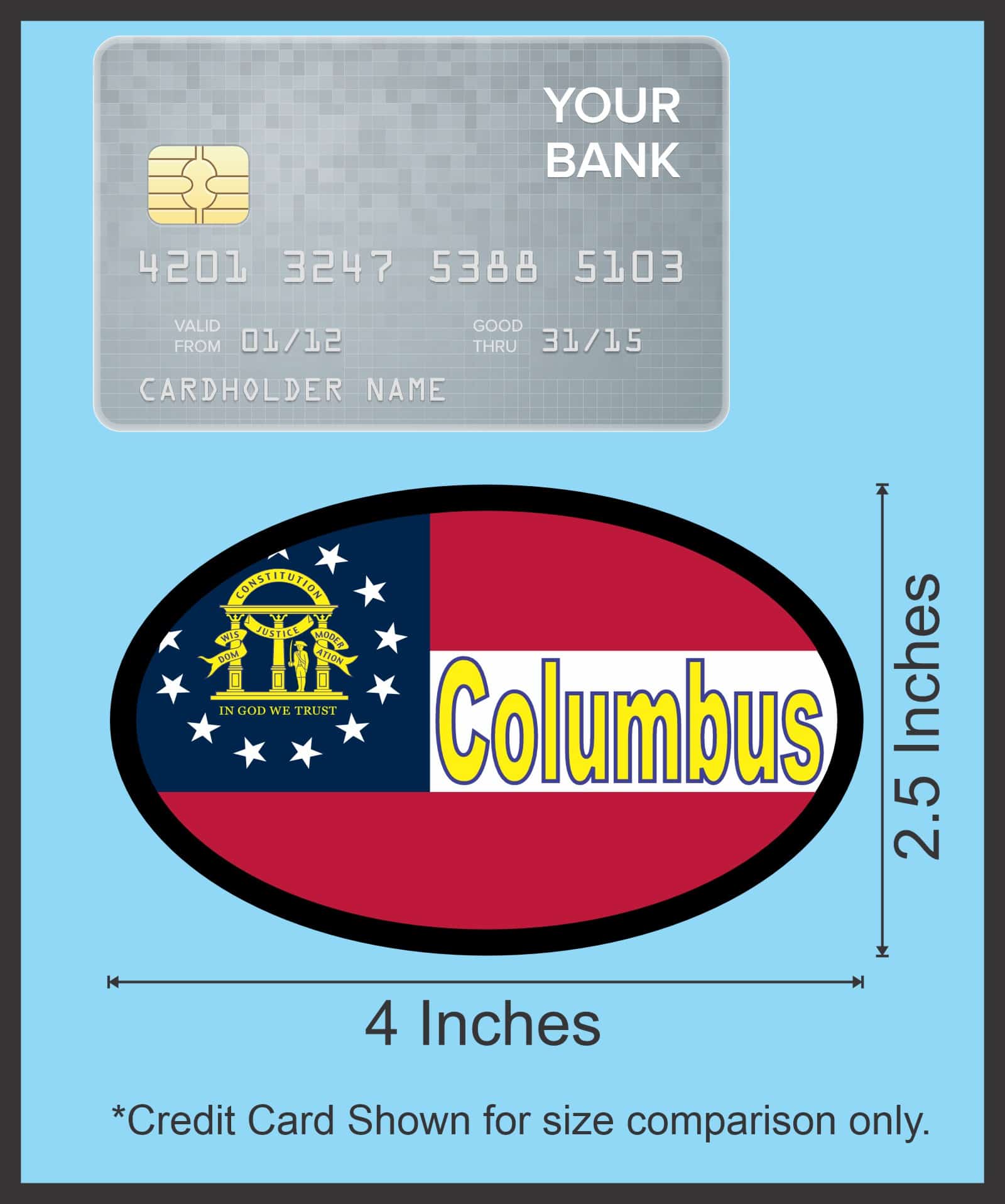 4in x 2.5in Oval Georgia Flag Columbus Sticker - Image 6